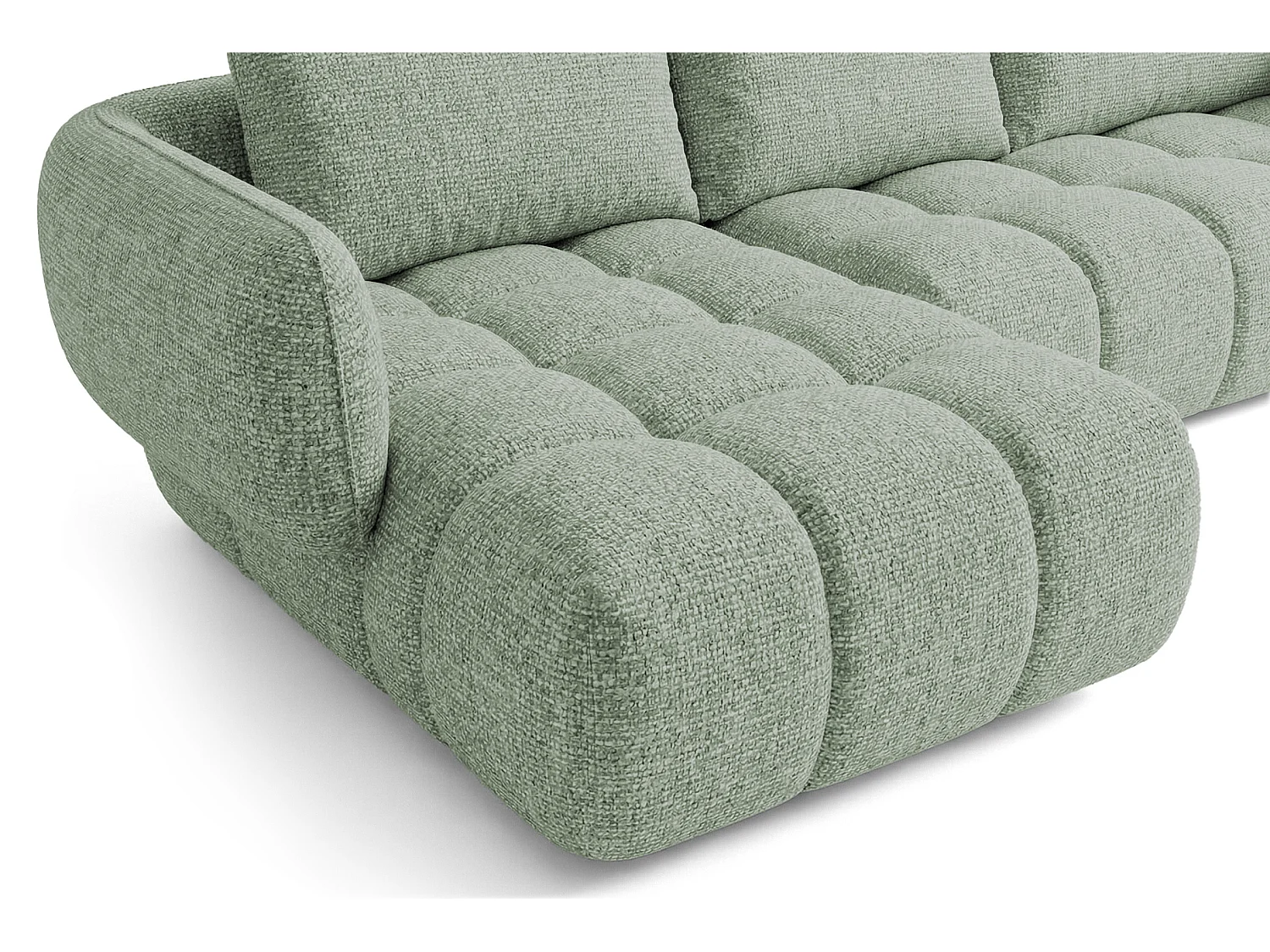 Canapé d'angle gauche en tissu bouclé vert amande 250 cm - SAVIO