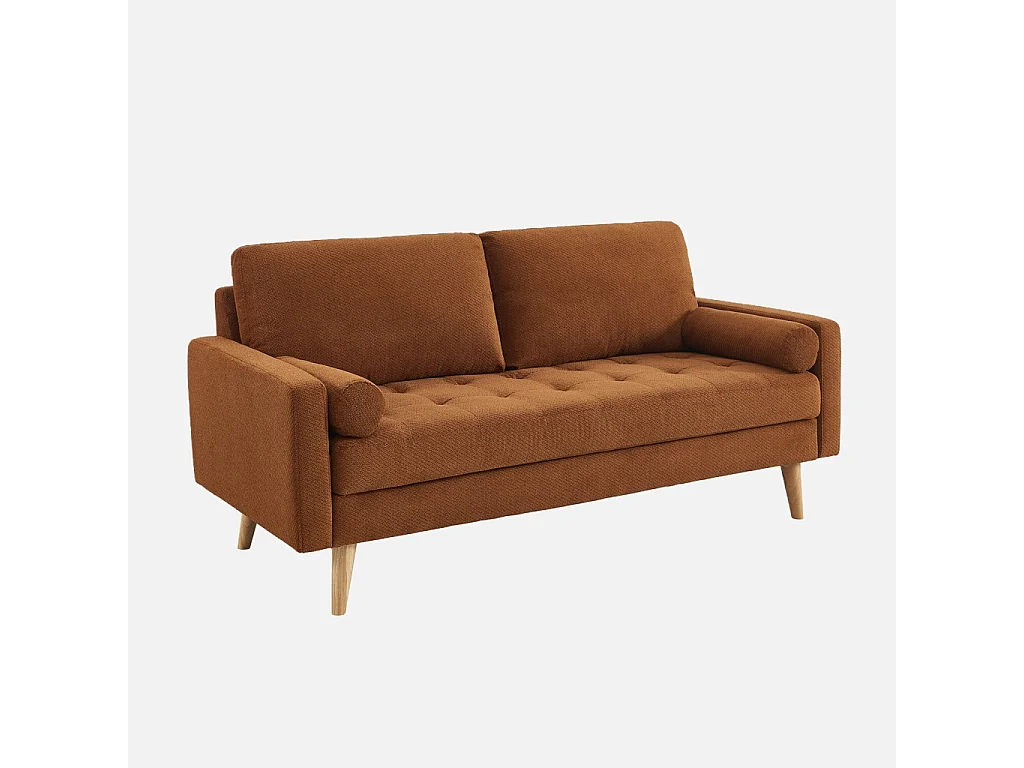 Canapé tissu chenille capitonné 3 places terracotta - Ivar