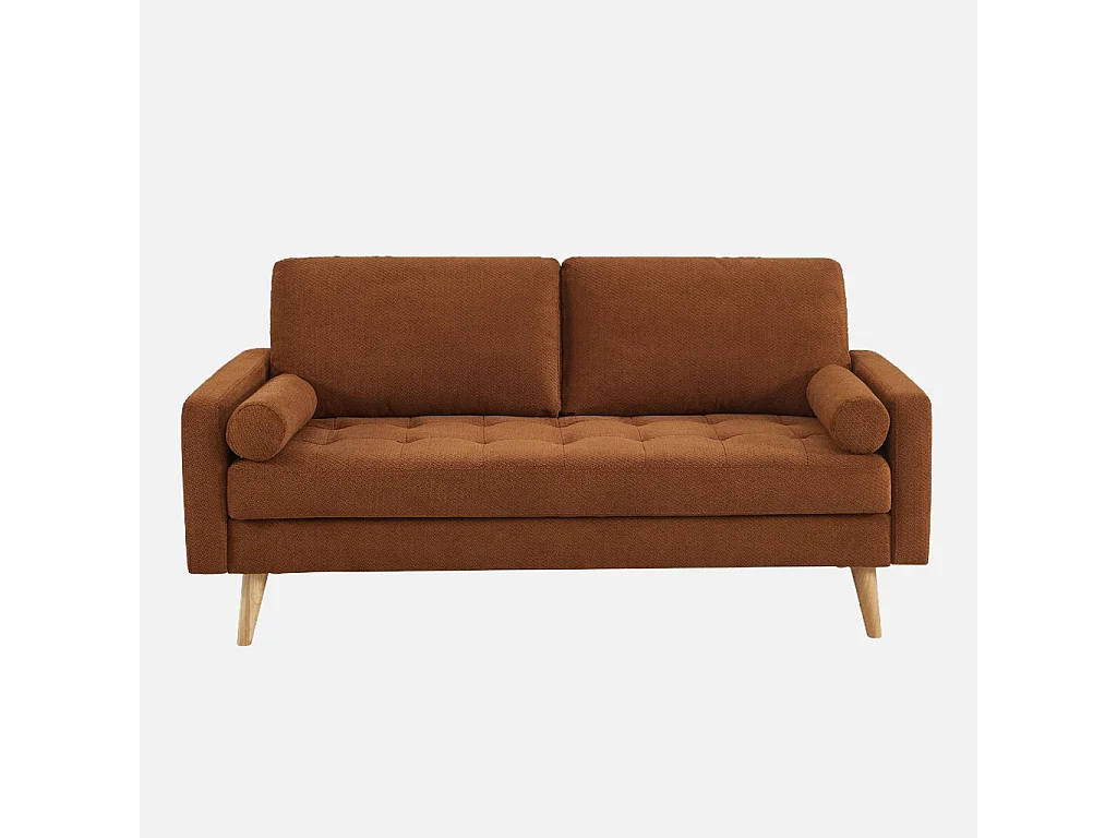 Canapé tissu chenille capitonné 3 places terracotta - Ivar