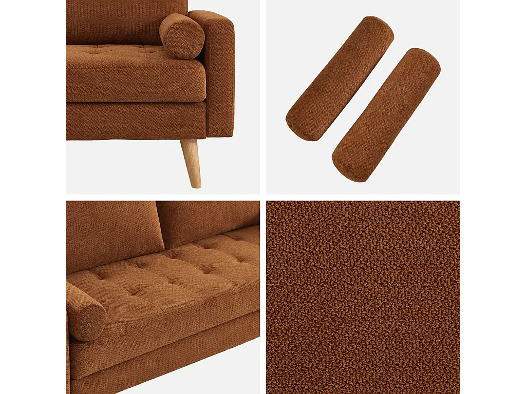 Canapé tissu chenille capitonné 3 places terracotta - Ivar