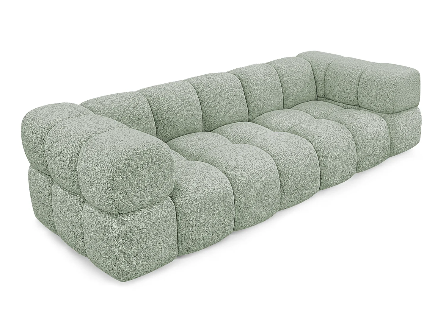 Canapé 4 places capitonné en tissu bouclé vert amande 280 cm - ALVERO 4S
