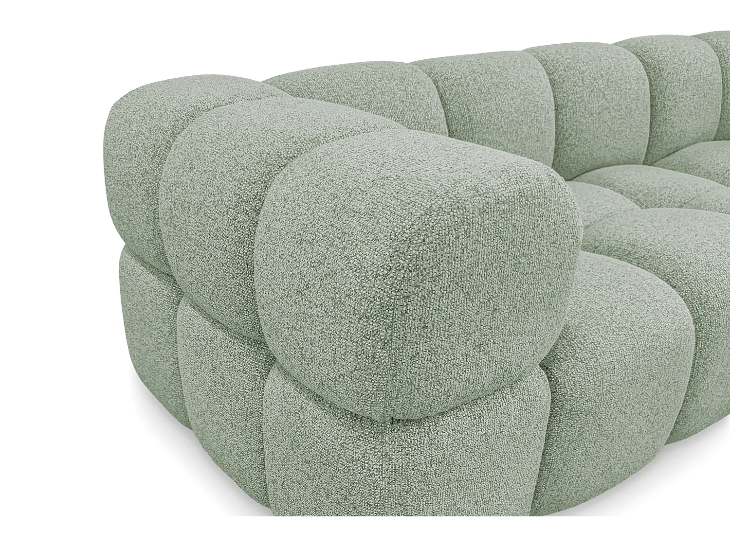 Canapé 4 places capitonné en tissu bouclé vert amande 280 cm - ALVERO 4S