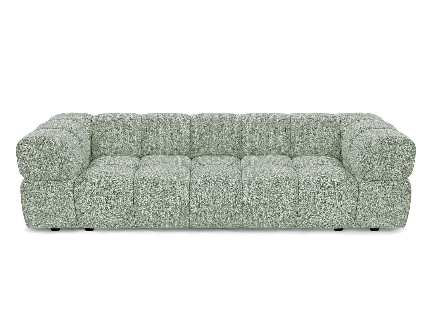 Canapé 4 places capitonné en tissu bouclé vert amande 280 cm - ALVERO 4S