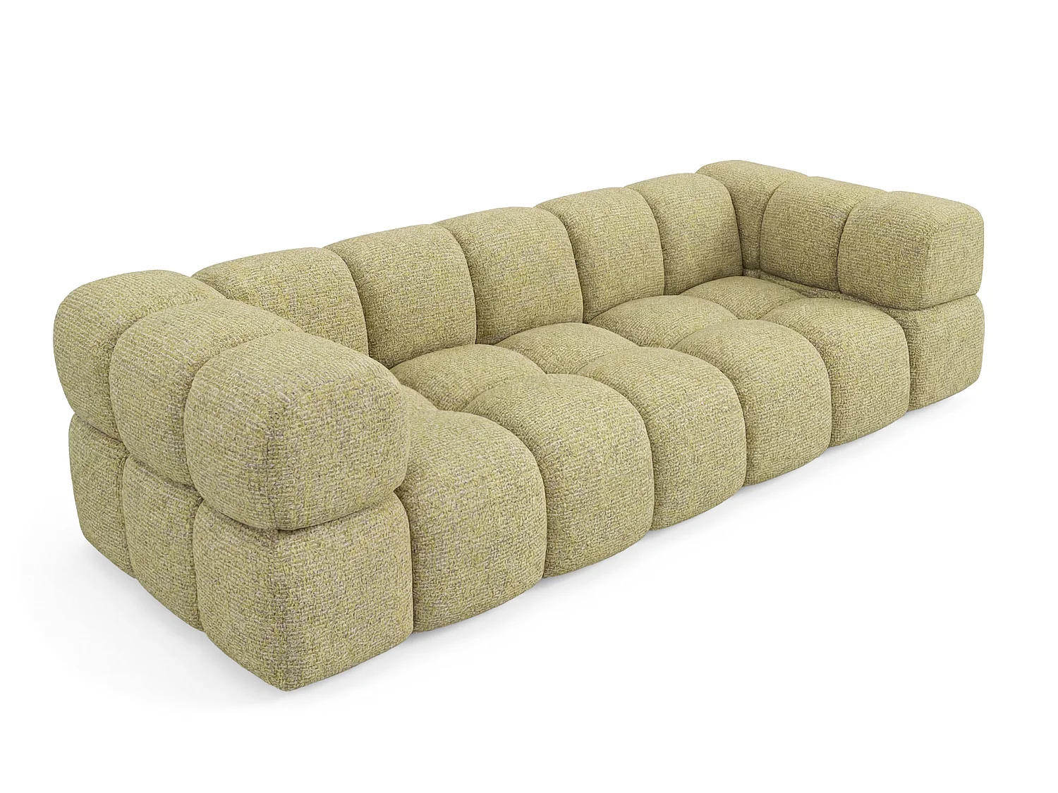 Canapé 4 places capitonné en tissu bouclé jaune moutarde 280 cm - ALVERO 4S