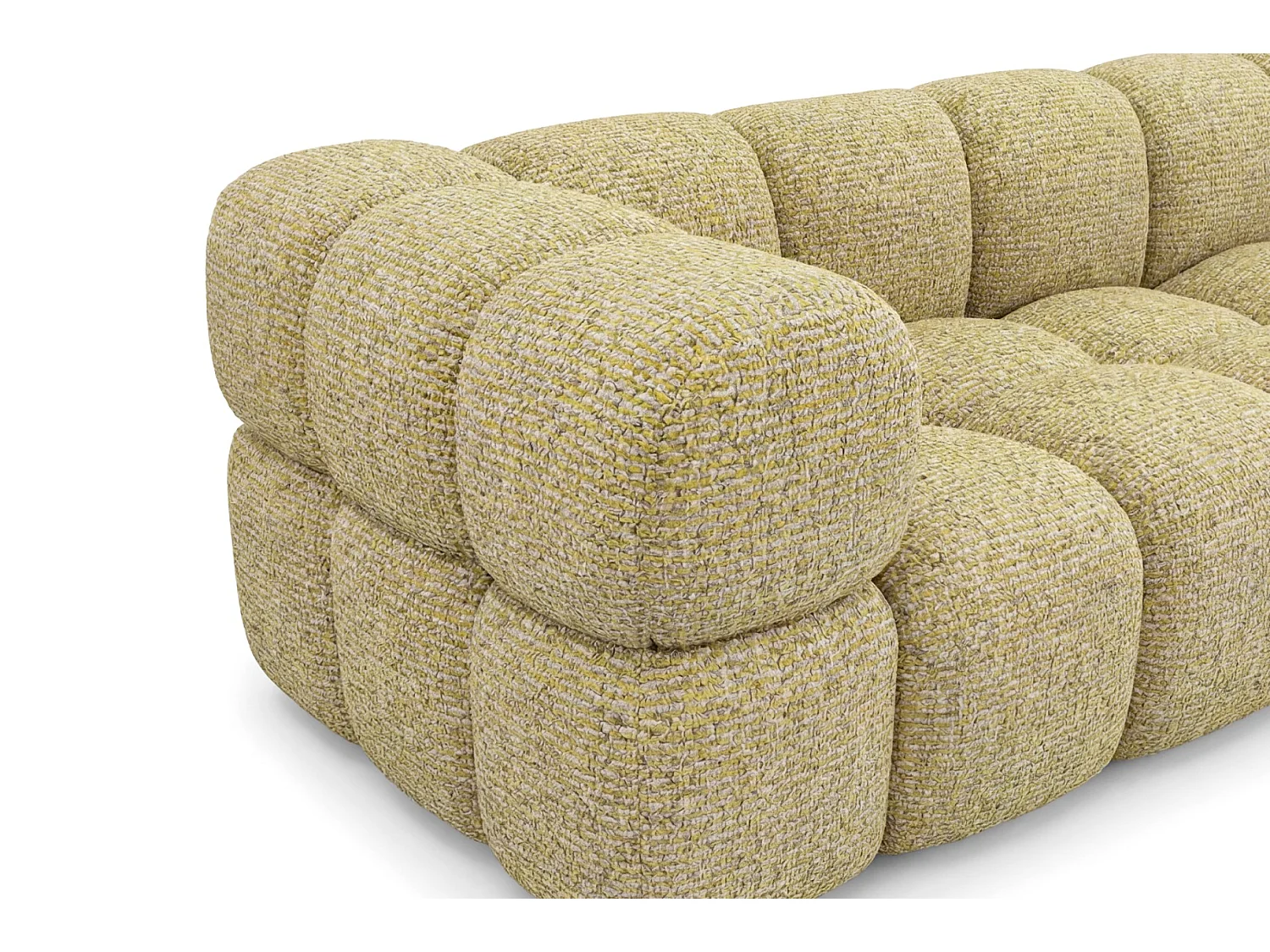 Canapé 4 places capitonné en tissu bouclé jaune moutarde 280 cm - ALVERO 4S