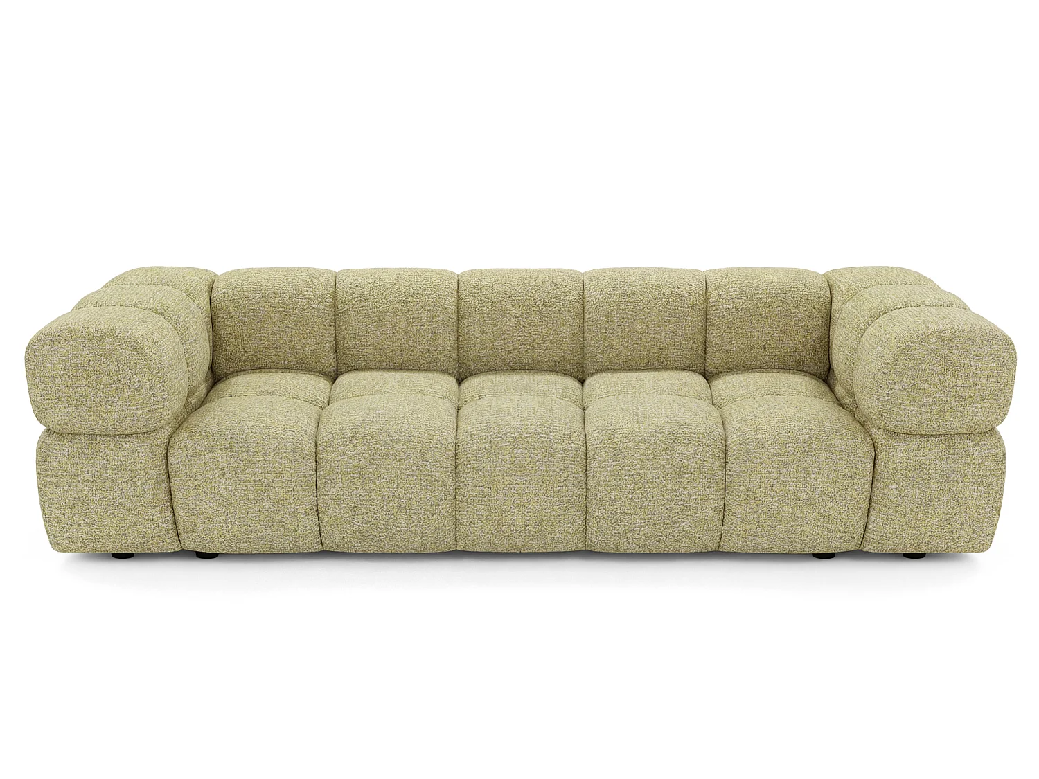 Canapé 4 places capitonné en tissu bouclé jaune moutarde 280 cm - ALVERO 4S