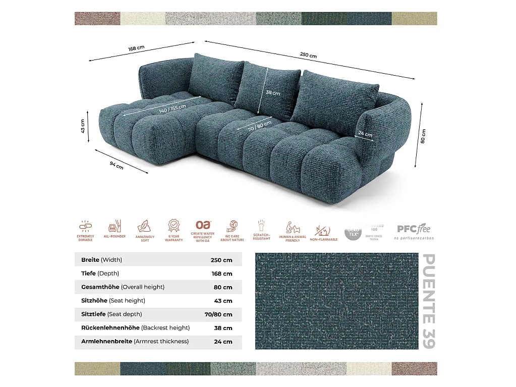 Nowoczesny Narożnik w Błękitnym Aksamicie SAVIO 250 cm - Design Lounge z Pianką o Wysokiej Elastyczności