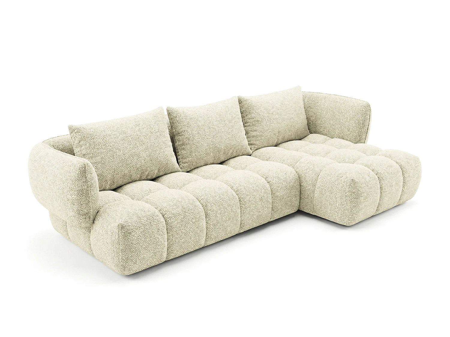 Canapé d'angle droit en tissu bouclé blanc cassé 250 cm - SAVIO