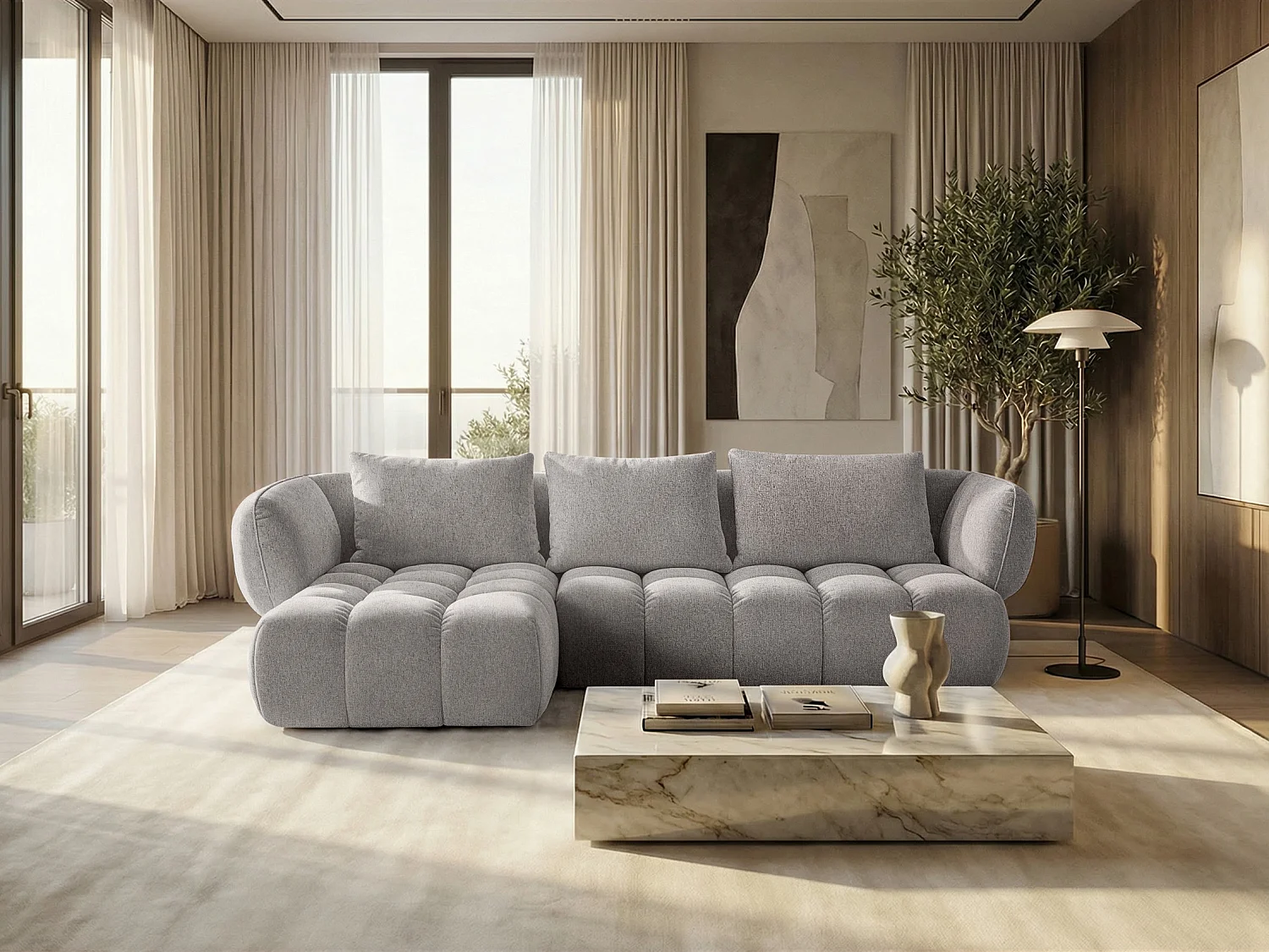 Lounge Ecksofa SAVIO - Puente 09 Beigegrau links - 250x168 cm - Design Sofa HR