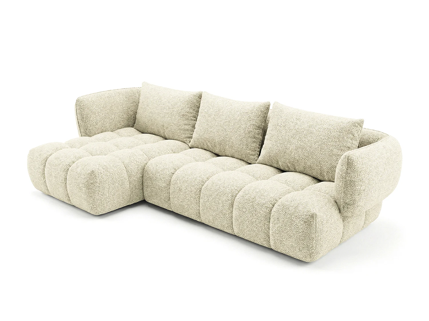 Canapé d'angle gauche en tissu bouclé blanc cassé 250 cm - SAVIO
