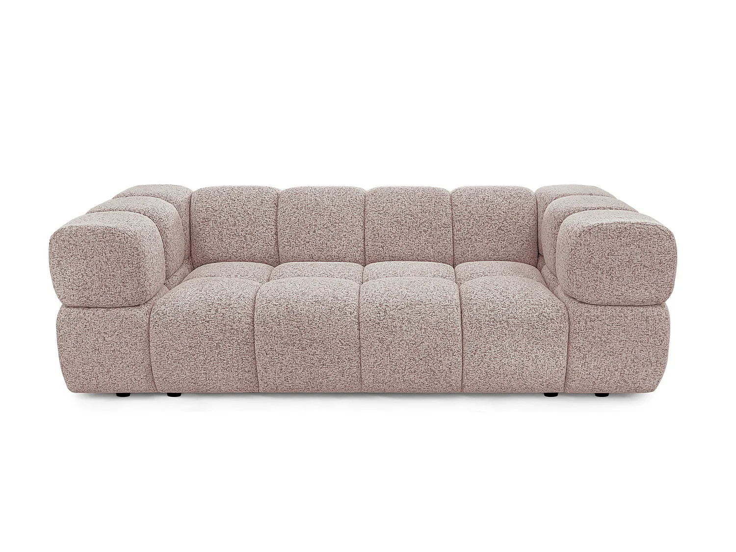 Canapé 3 places capitonné en tissu bouclé rose poudré 240 cm - ALVERO 3S