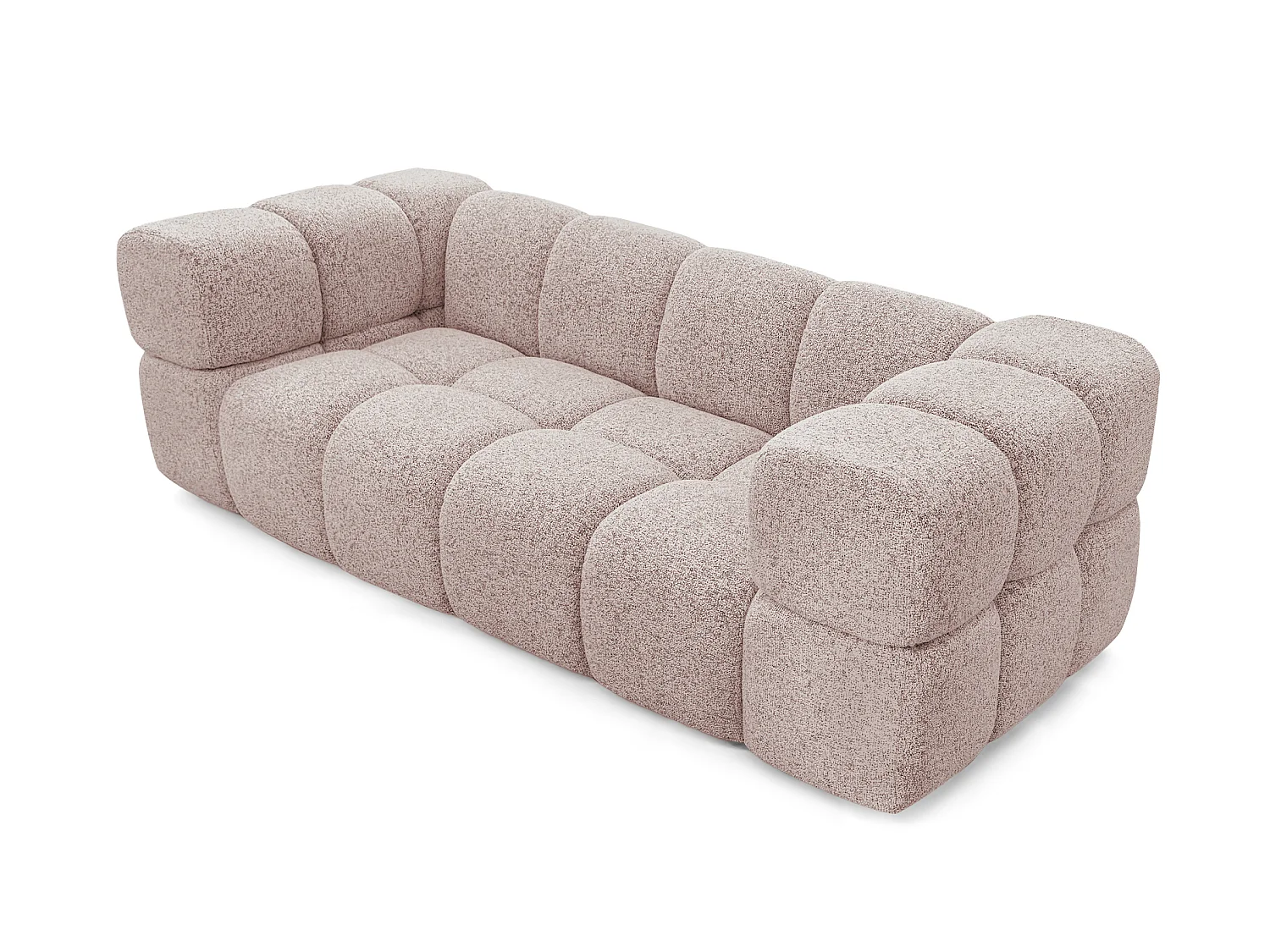 Canapé 3 places capitonné en tissu bouclé rose poudré 240 cm - ALVERO 3S