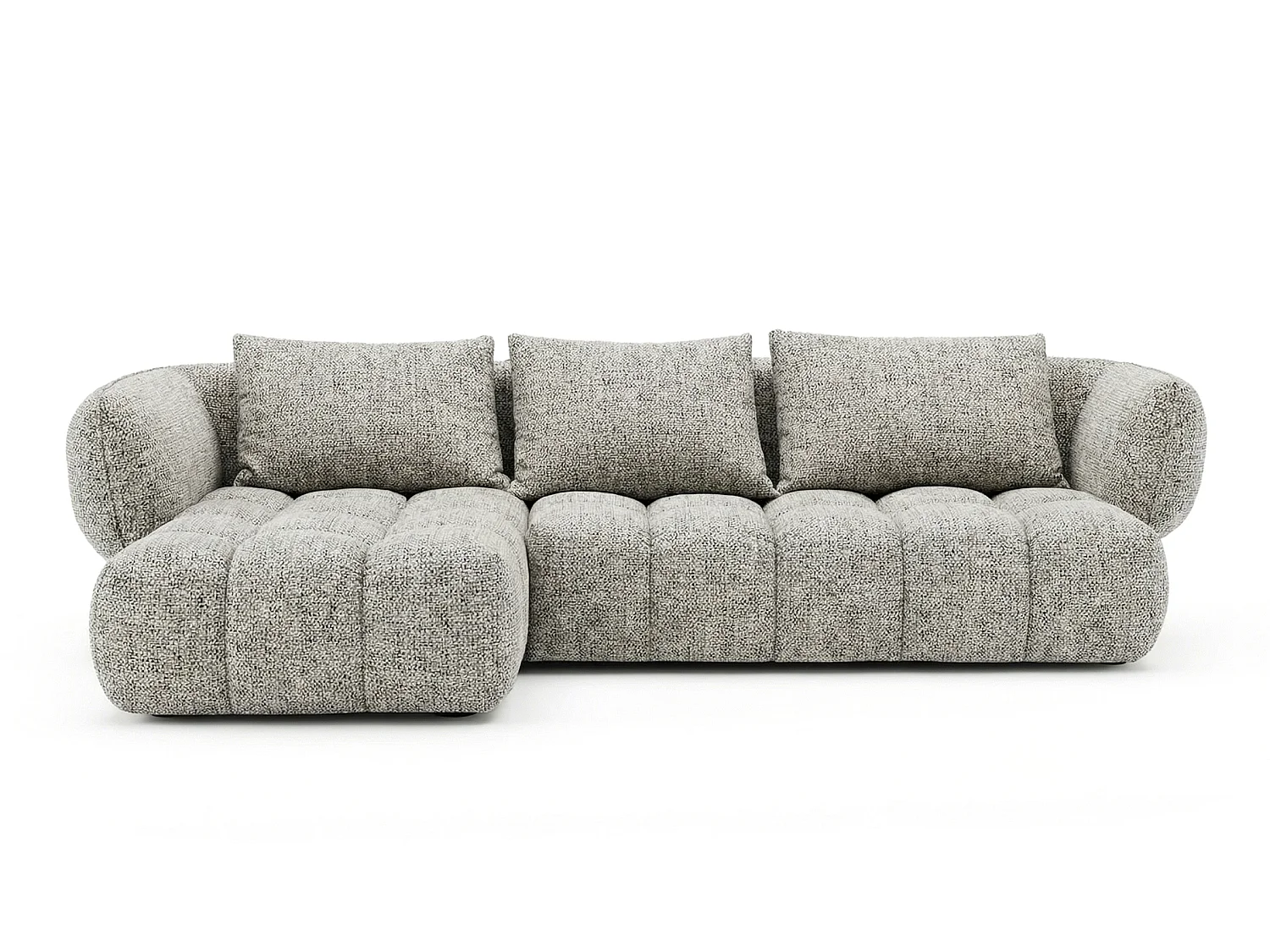 Canapé d'angle gauche en tissu bouclé gris clair 250 cm - SAVIO