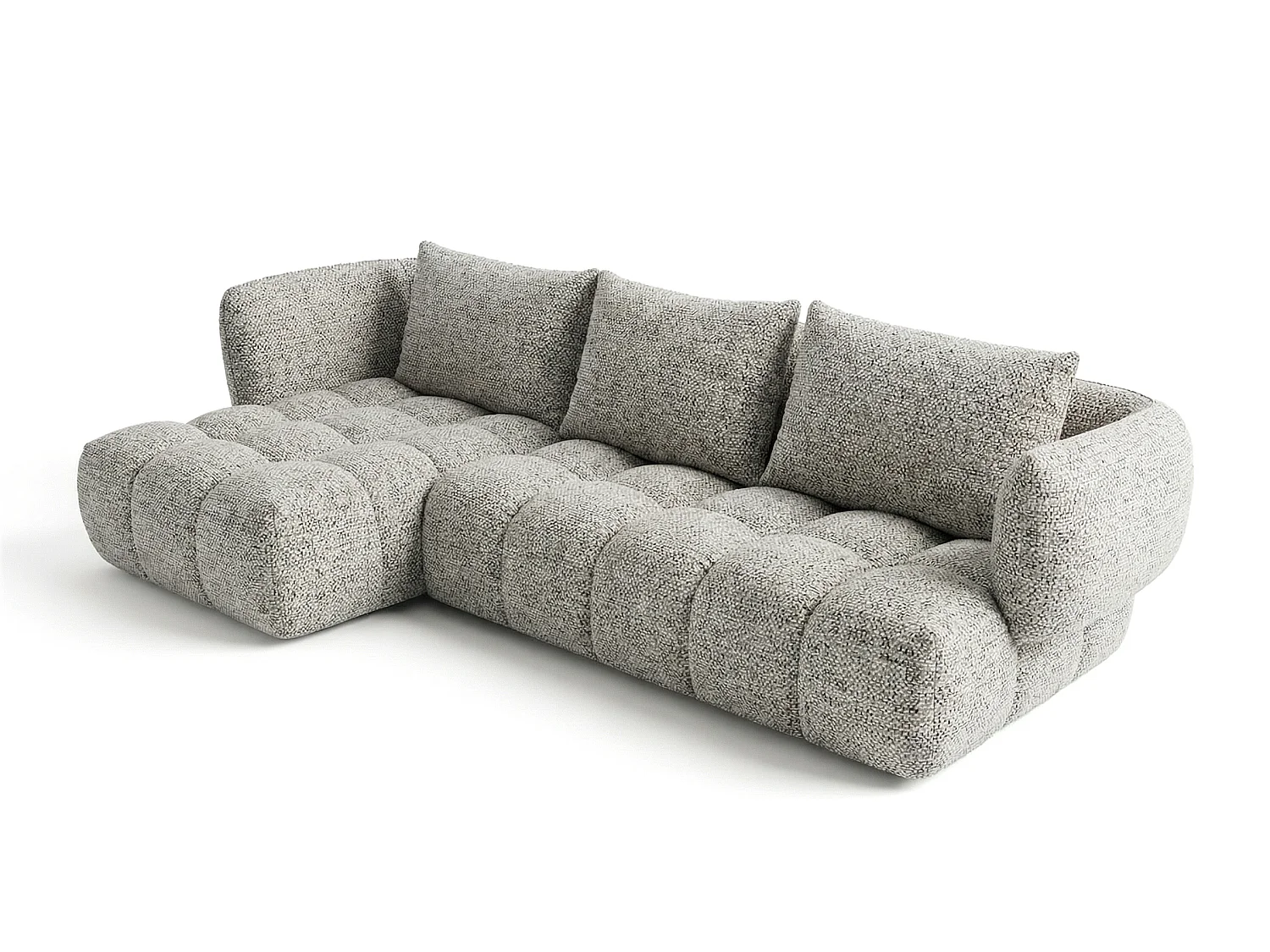 Canapé d'angle gauche en tissu bouclé gris clair 250 cm - SAVIO