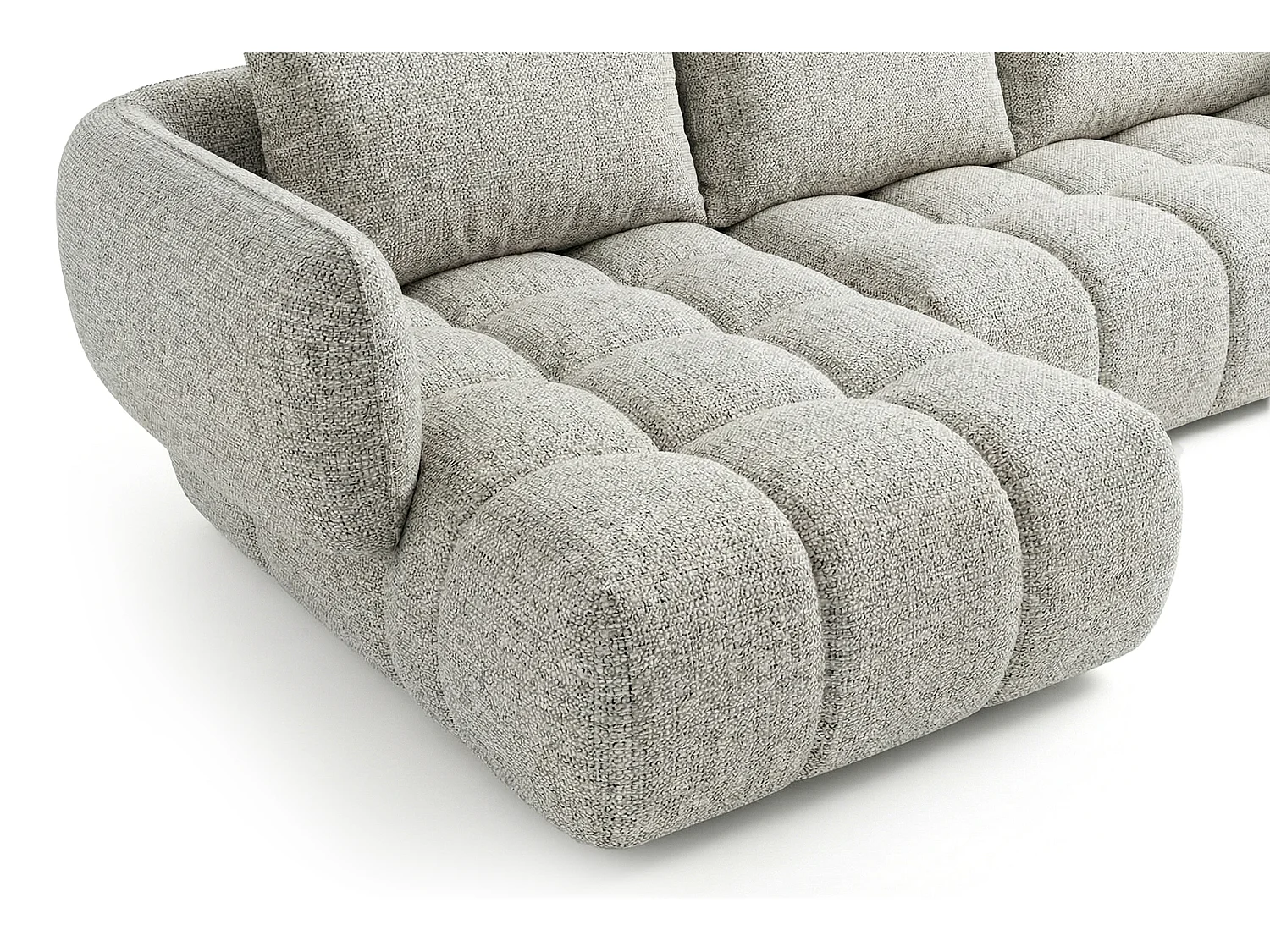 Canapé d'angle gauche en tissu bouclé gris clair 250 cm - SAVIO