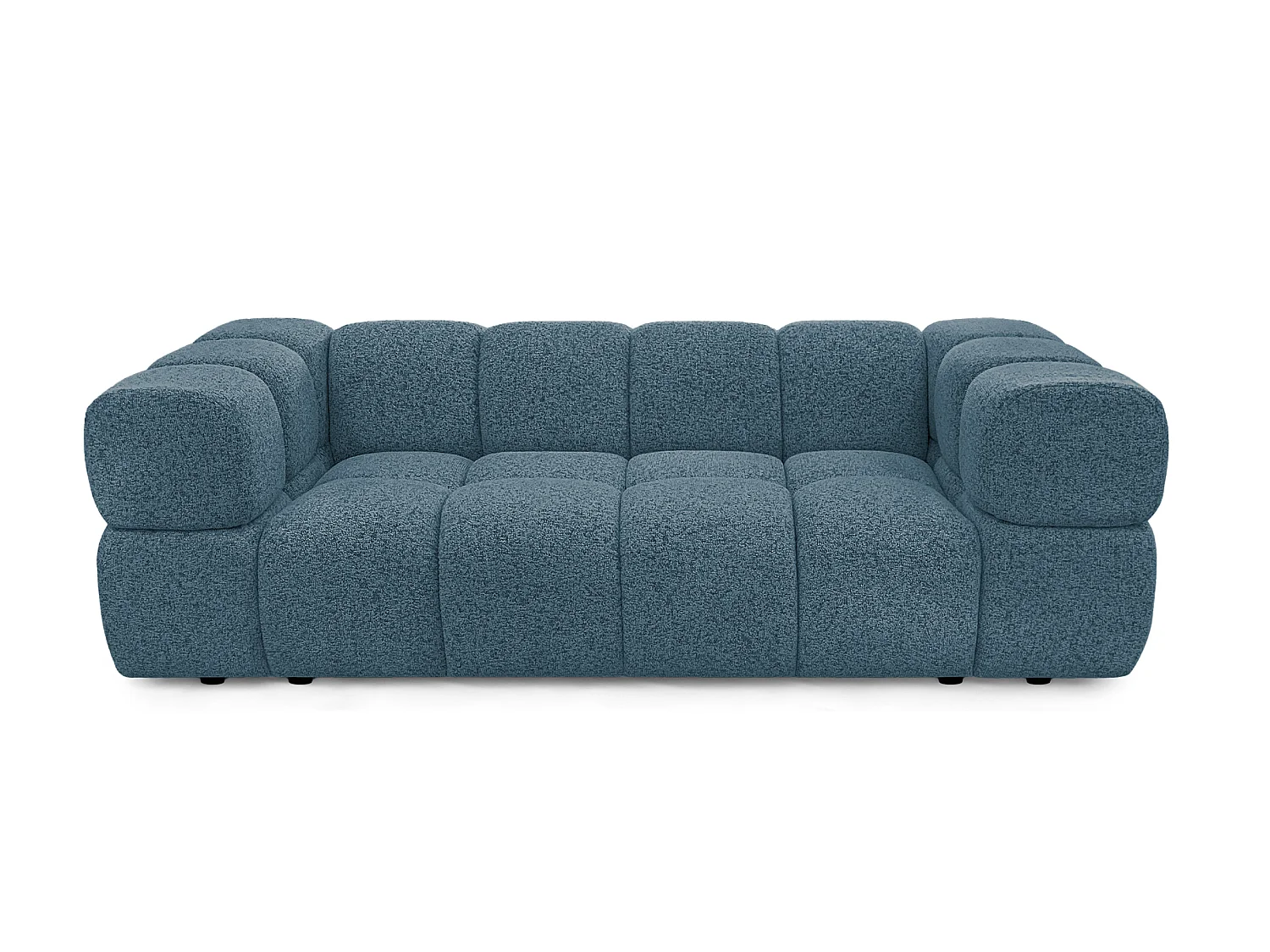 Canapé 3 places capitonné en tissu bouclé bleu canard 240 cm - ALVERO 3S
