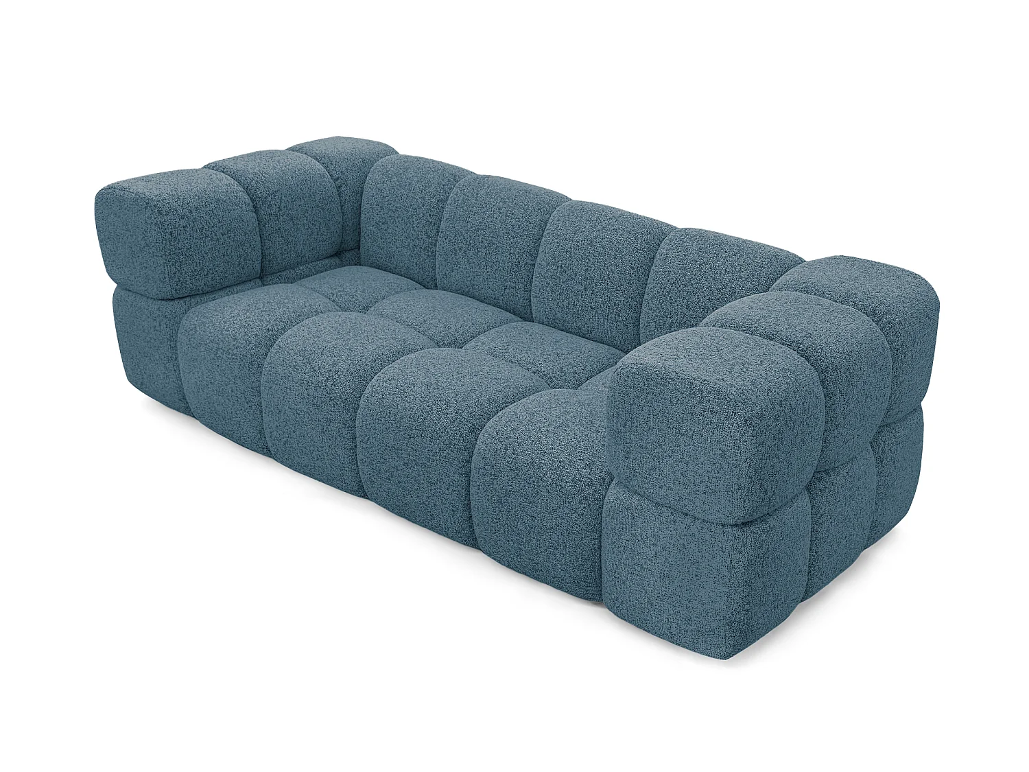 Canapé 3 places capitonné en tissu bouclé bleu canard 240 cm - ALVERO 3S
