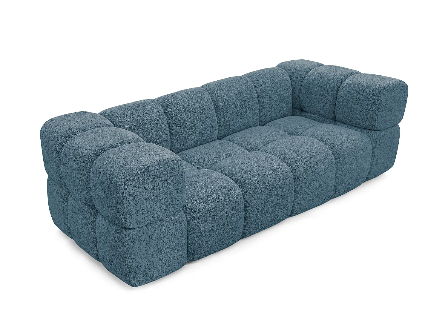 Canapé 3 places capitonné en tissu bouclé bleu canard 240 cm - ALVERO 3S