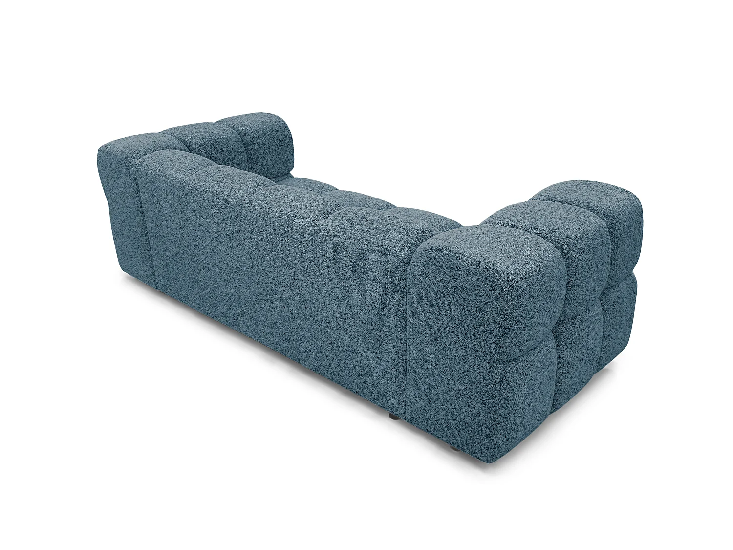 Canapé 3 places capitonné en tissu bouclé bleu canard 240 cm - ALVERO 3S