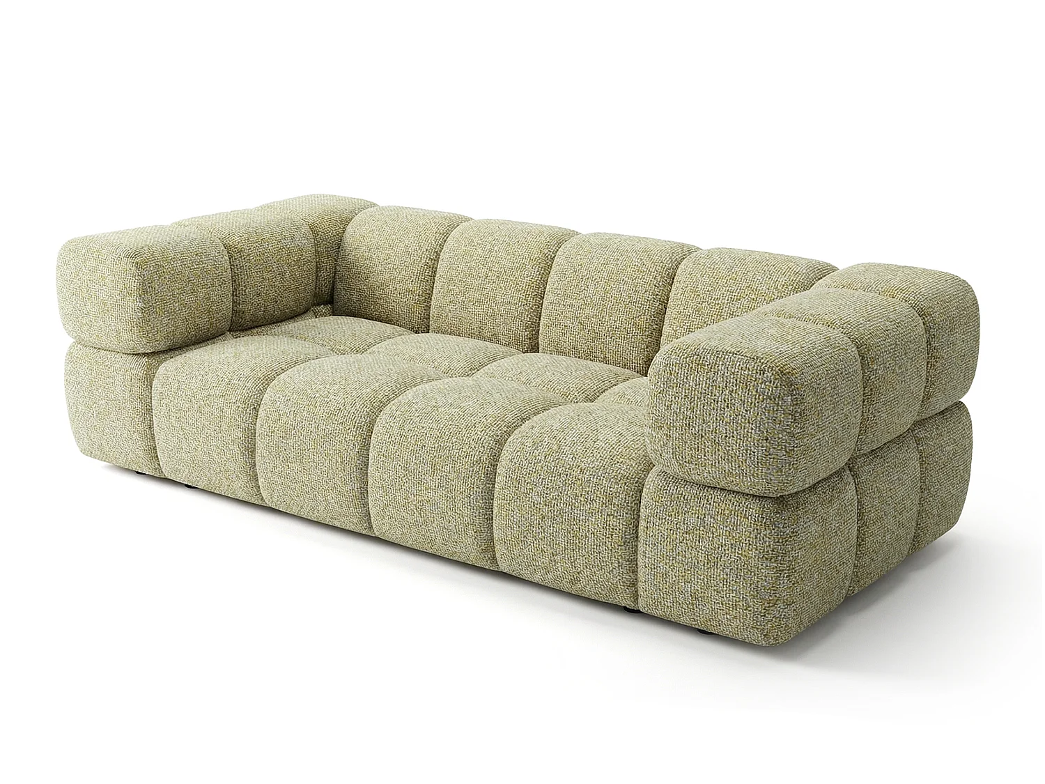 Canapé 3 places capitonné en tissu bouclé jaune moutarde 240 cm - ALVERO 3S