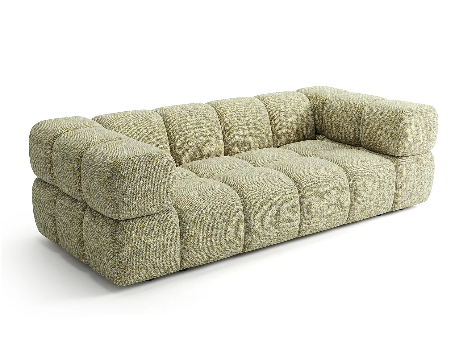 Canapé 3 places capitonné en tissu bouclé jaune moutarde 240 cm - ALVERO 3S