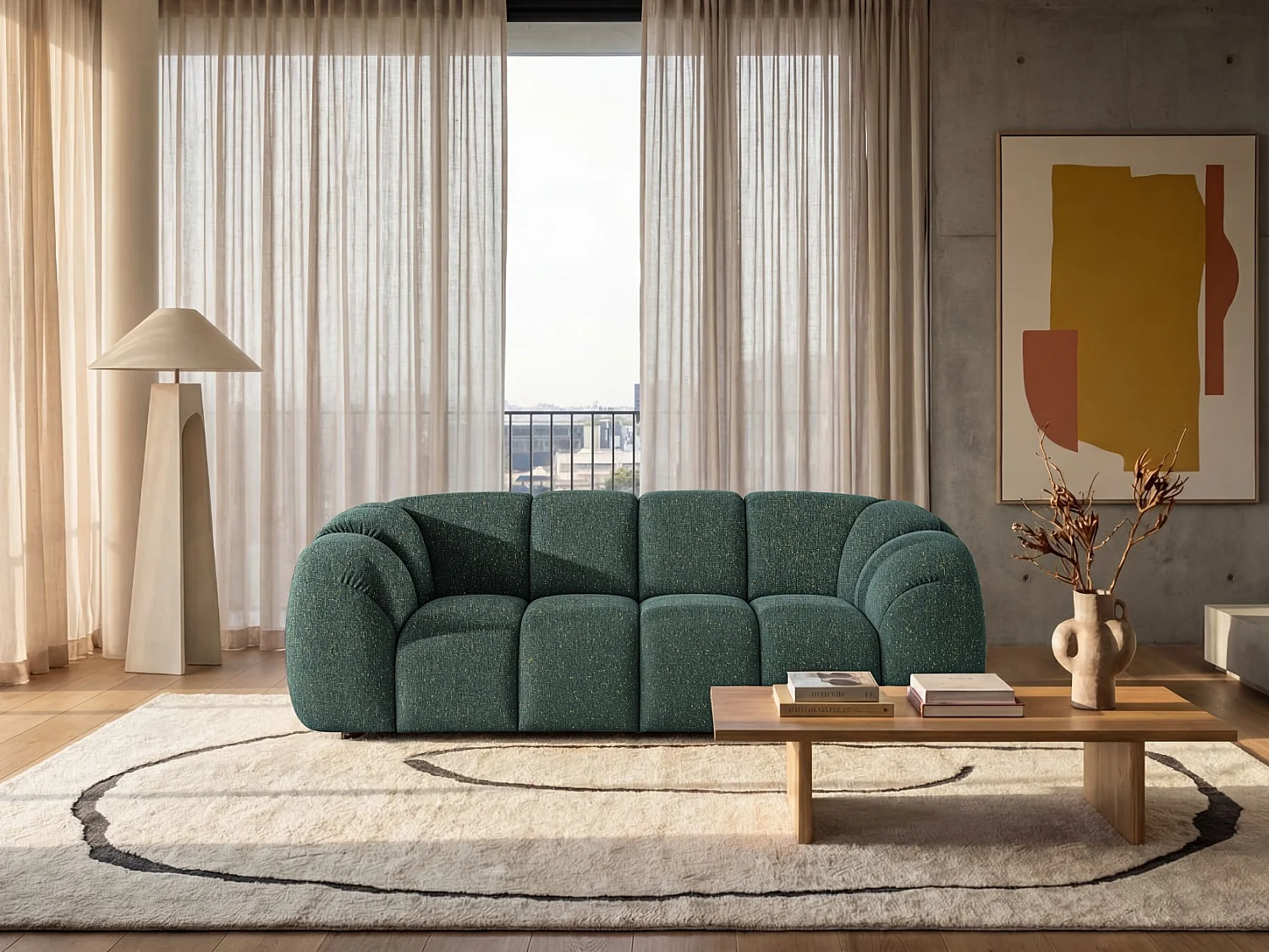 Design Sofa MALI 3-Sitzer Stoff Puente 37 Dunkelgrün – Cloud Design 240cm