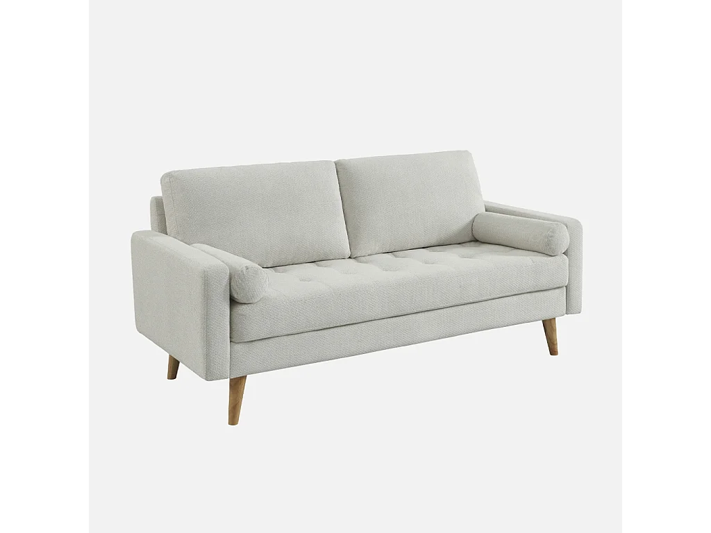 Canapé tissu chenille capitonné 3 places blanc - Ivar