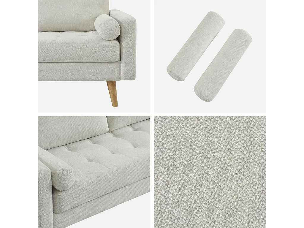 Canapé tissu chenille capitonné 3 places blanc - Ivar