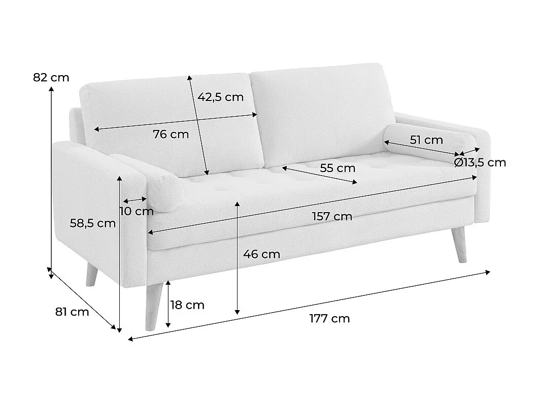 Canapé tissu chenille capitonné 3 places blanc - Ivar