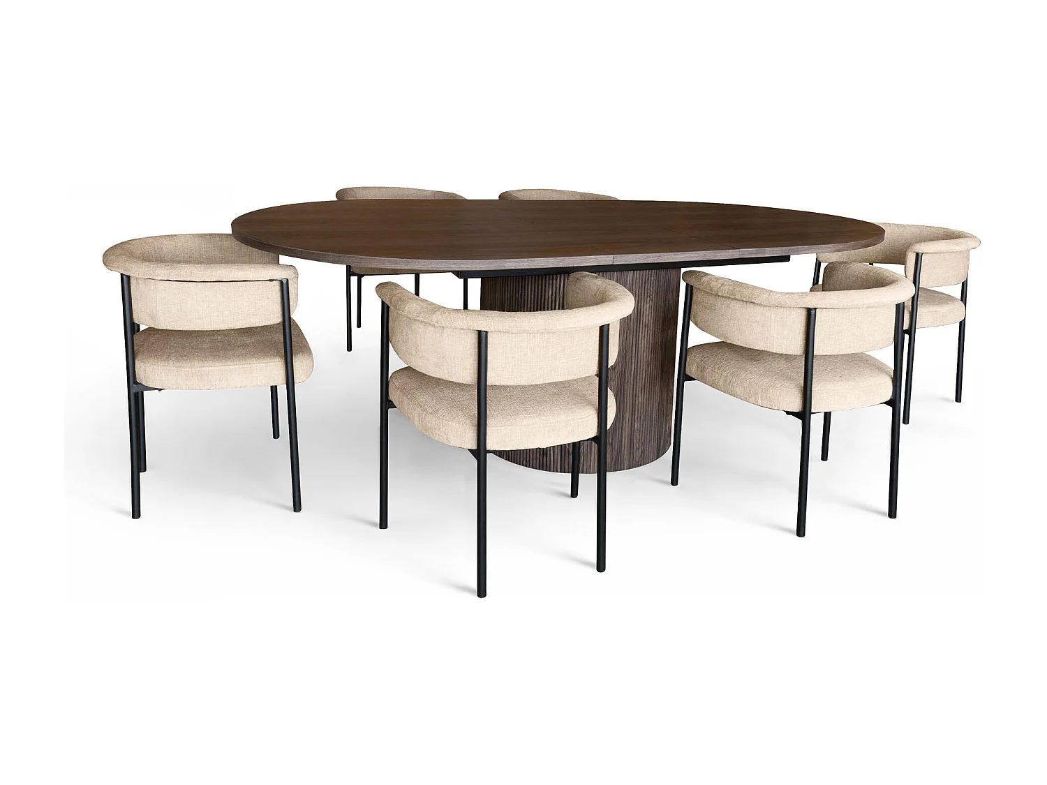 Now's Home - Ensemble Table Extensibl 180/220cm Mdf+6fauteuils Tissu Beige Colette