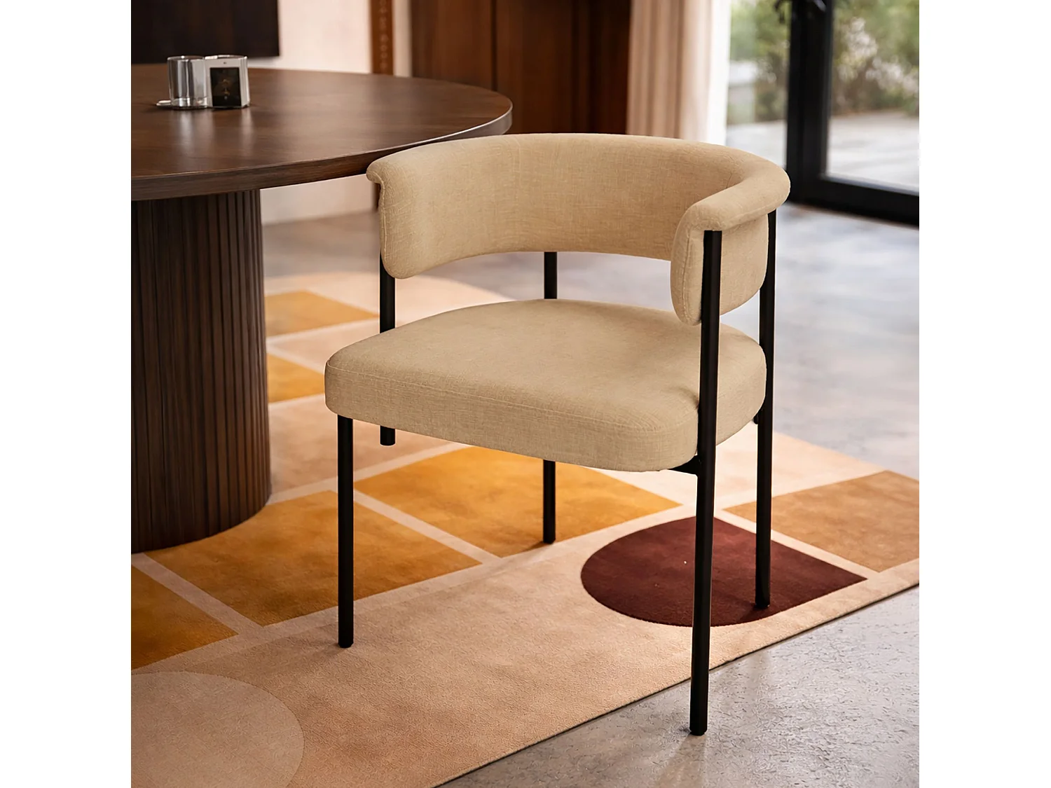 Now's Home - Ensemble Table Extensibl 180/220cm Mdf+6fauteuils Tissu Beige Colette