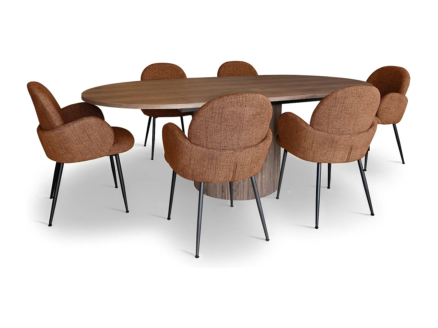 Now's Home - Ensemble Table Extensibl 180/220cm +6fauteuils Tissu Terracotta Ginette