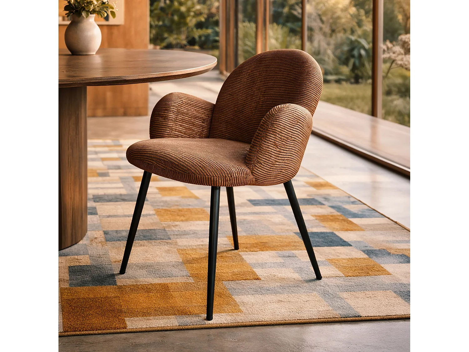 Now's Home - Ensemble Table Extensibl 180/220cm +6fauteuils Tissu Terracotta Ginette