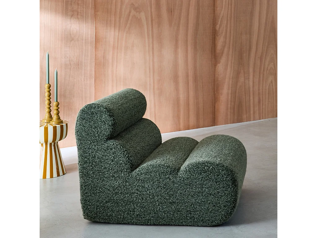 Chauffeuse tissu effet alpaca kaki 1 place - L 81 x P 99 x H 75cm - Nova