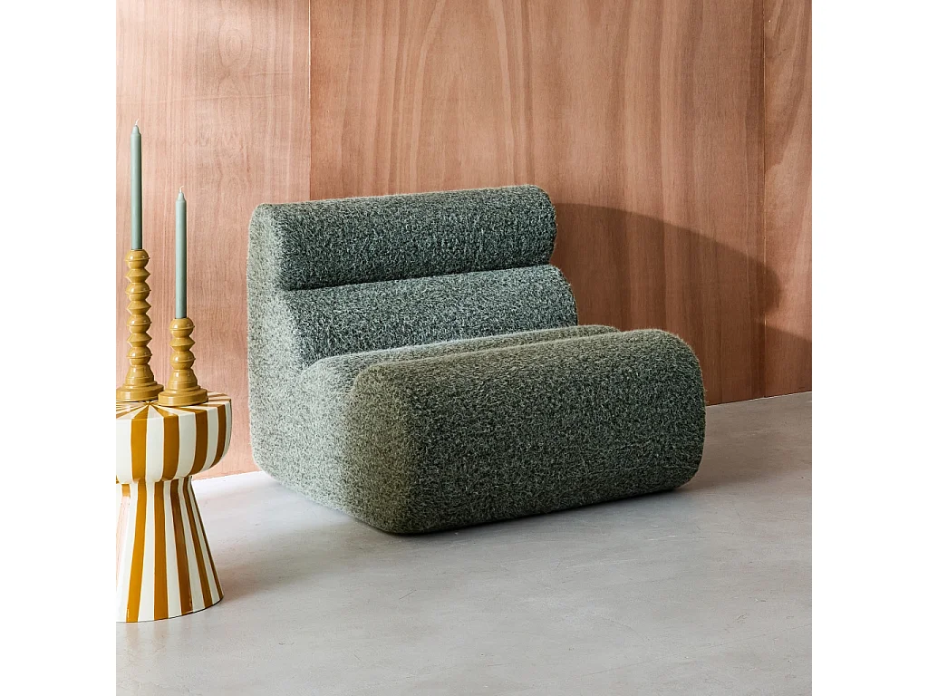 Chauffeuse tissu effet alpaca kaki 1 place - L 81 x P 99 x H 75cm - Nova