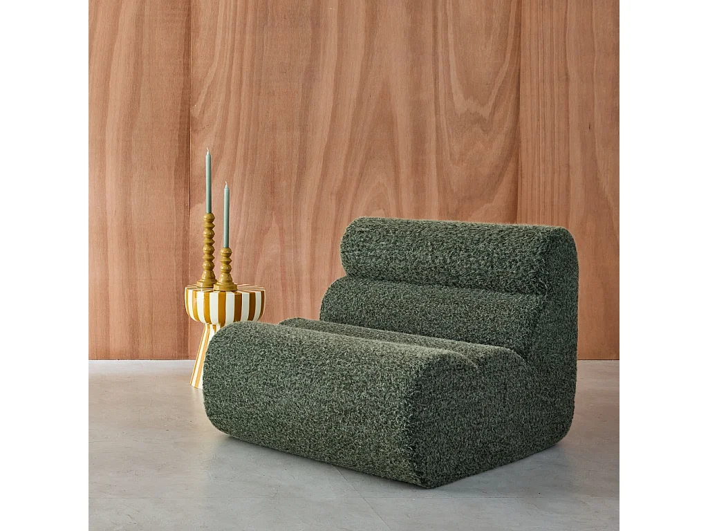 Chauffeuse tissu effet alpaca kaki 1 place - L 81 x P 99 x H 75cm - Nova