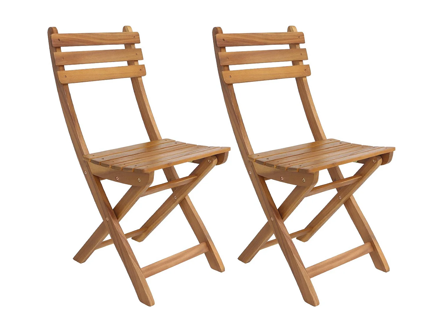 Set 2 sedie da giardino pieghevole in acacia, marrone naturale