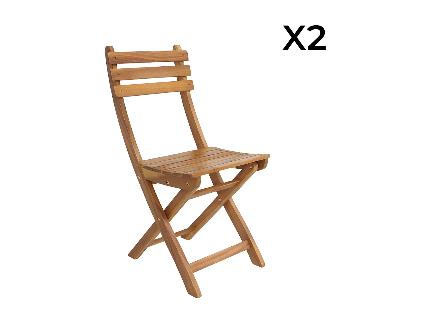 Set 2 sedie da giardino pieghevole in acacia, marrone naturale