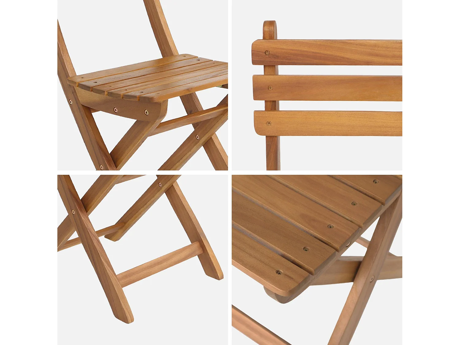 Set 2 sedie da giardino pieghevole in acacia, marrone naturale