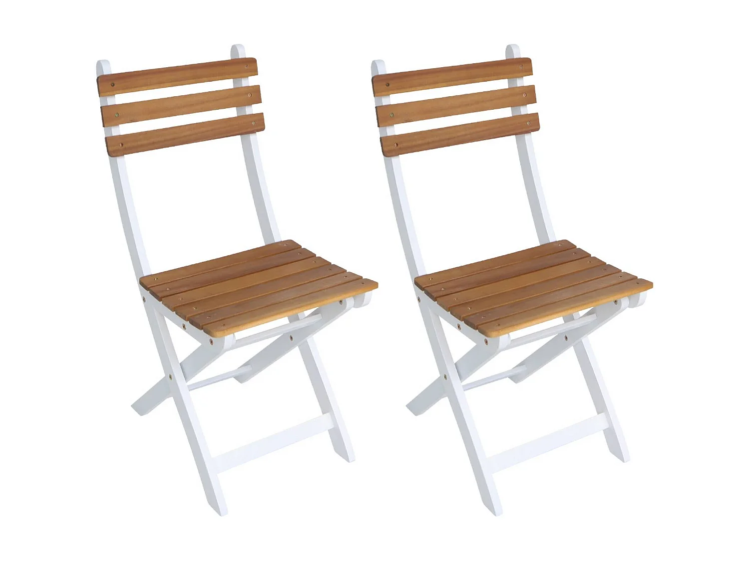 Set 2 sedie da giardino pieghevole in acacia, bianco