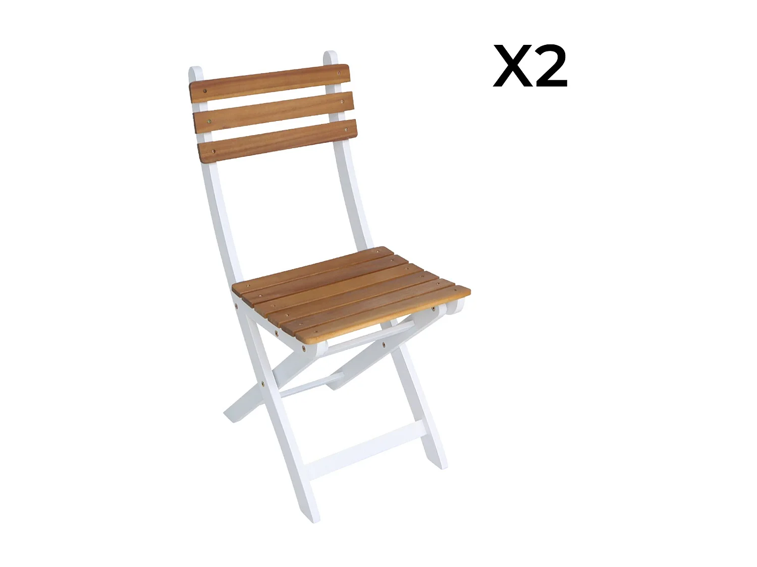 Set 2 sedie da giardino pieghevole in acacia, bianco