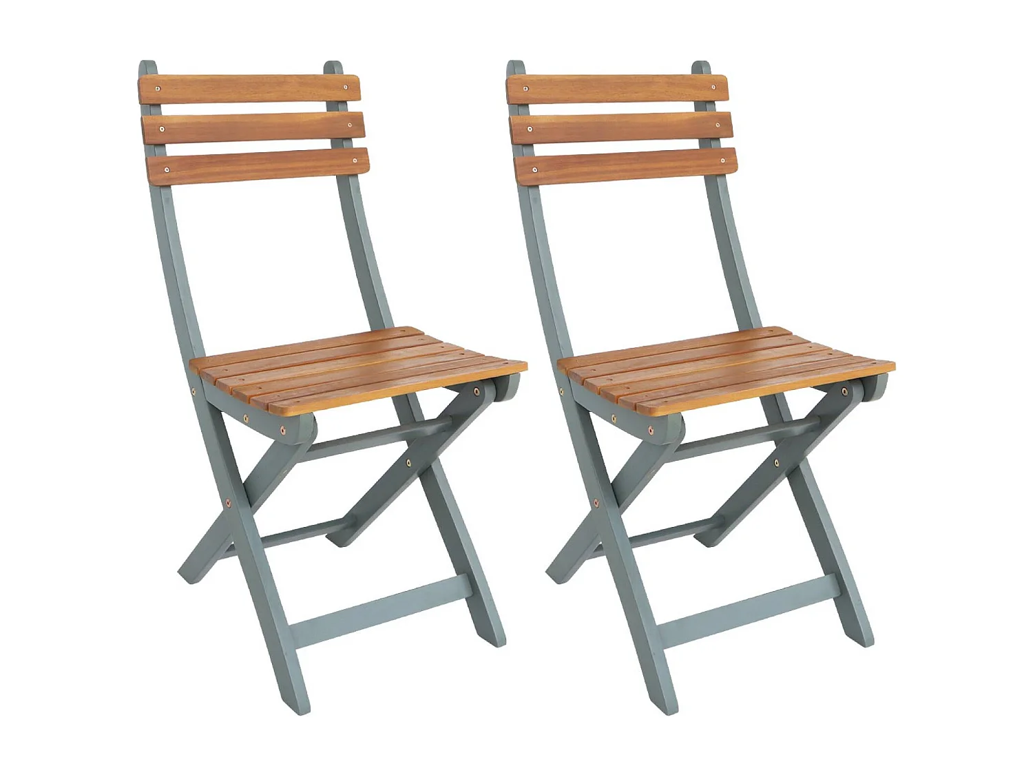 Lot de 2 chaises de jardin CALENA pliables acacia kaki. 40 x 52 x 85 cm