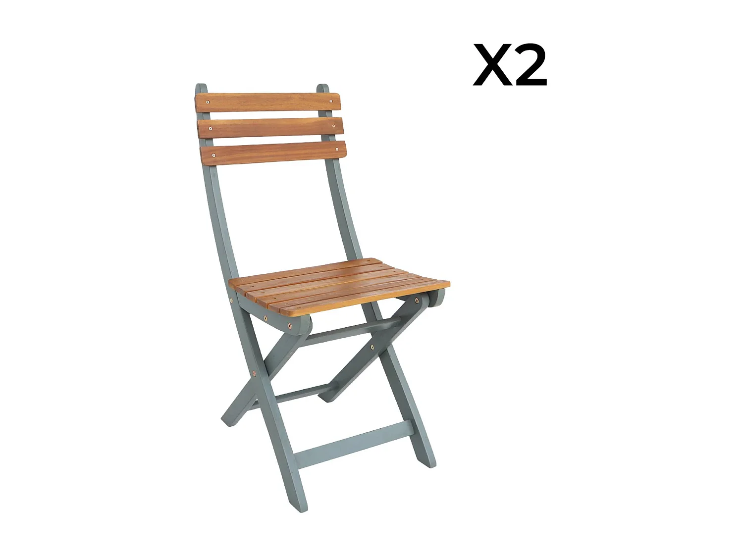 Lot de 2 chaises de jardin CALENA pliables acacia kaki. 40 x 52 x 85 cm