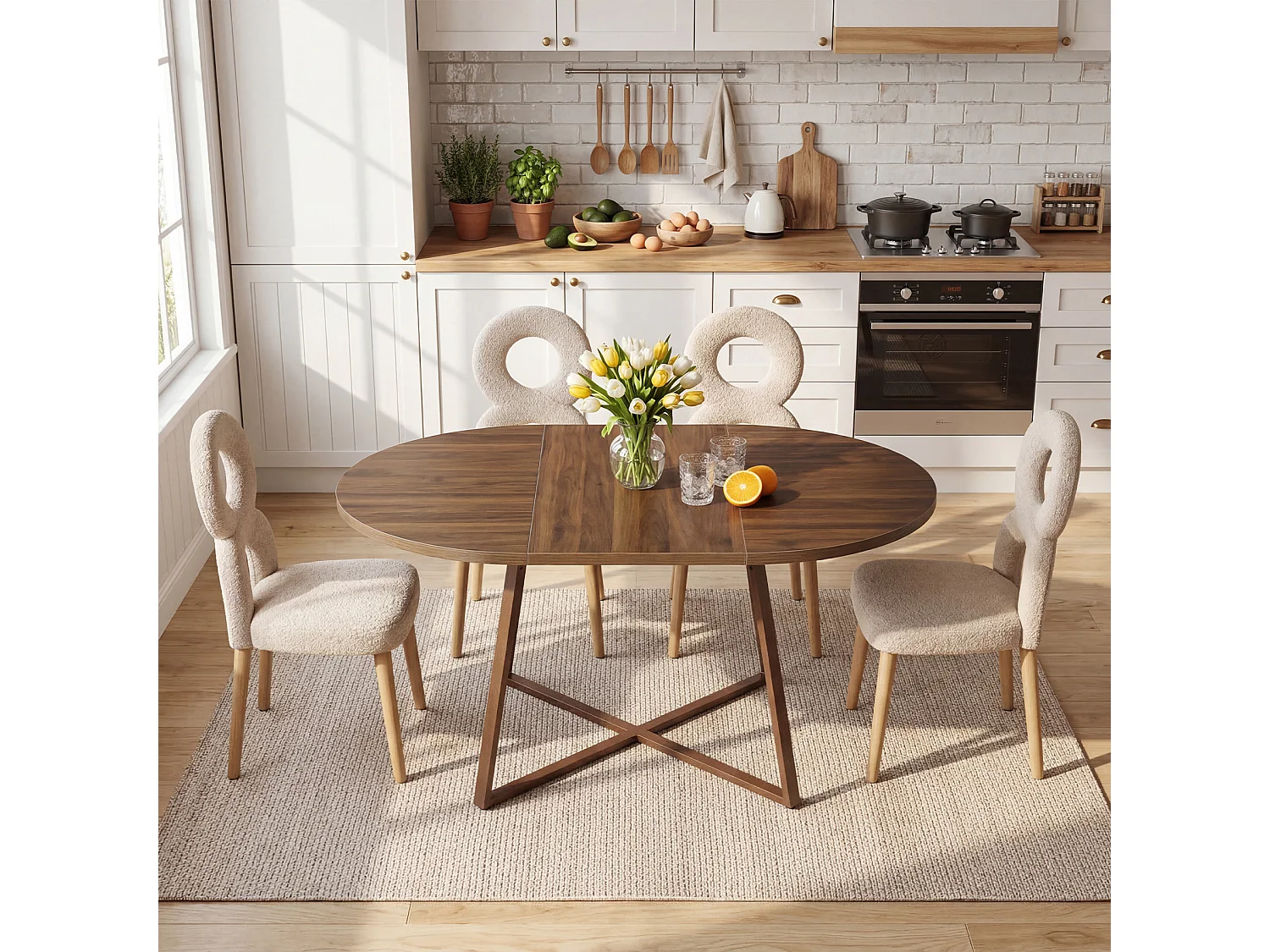 Mesa de Jantar Oval, Mesa de Jantar Moderna para 4-6 Pessoas em Espaço Pequeno (apenas a mesa)