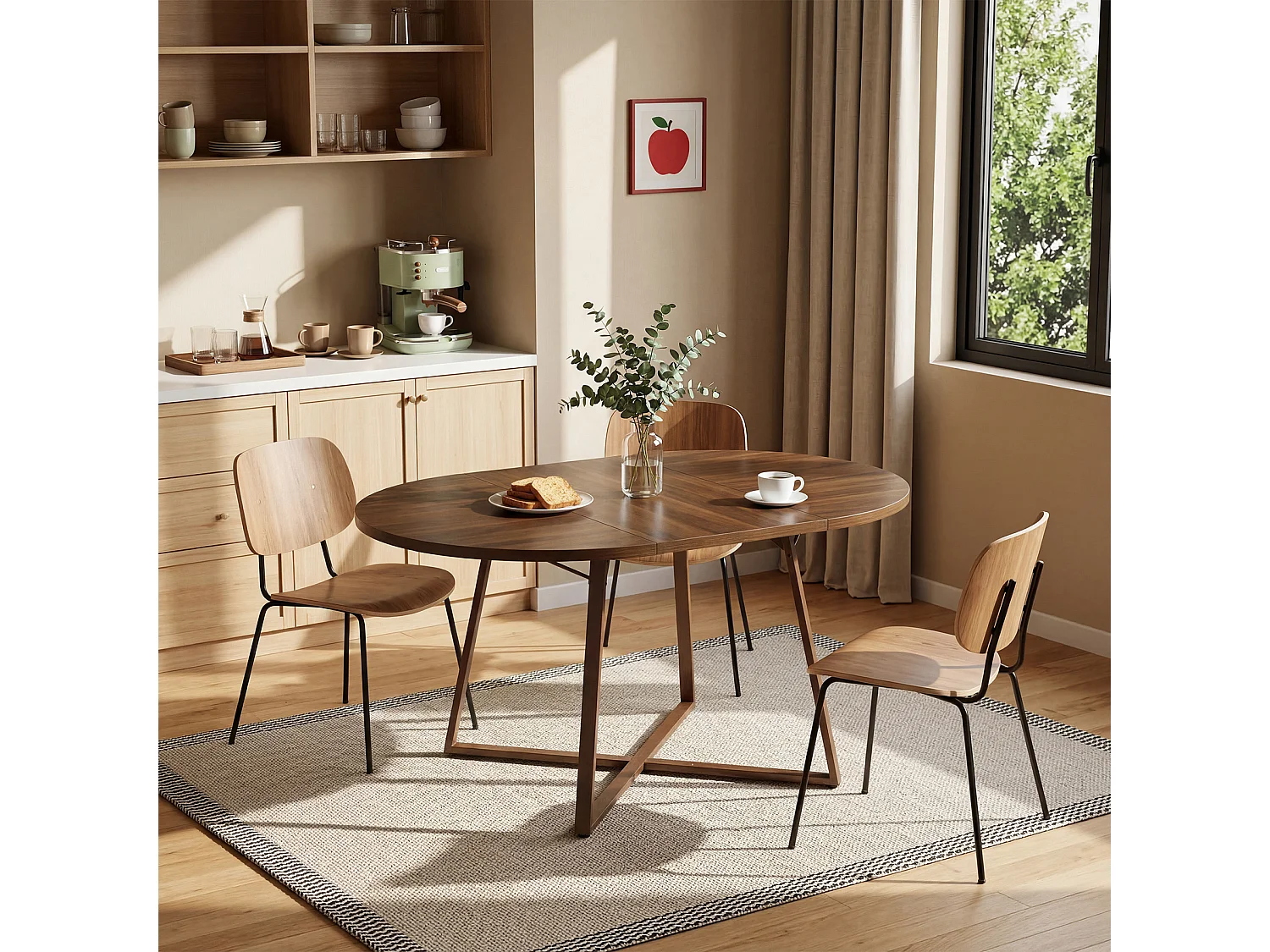 Mesa de Jantar Oval, Mesa de Jantar Moderna para 4-6 Pessoas em Espaço Pequeno (apenas a mesa)