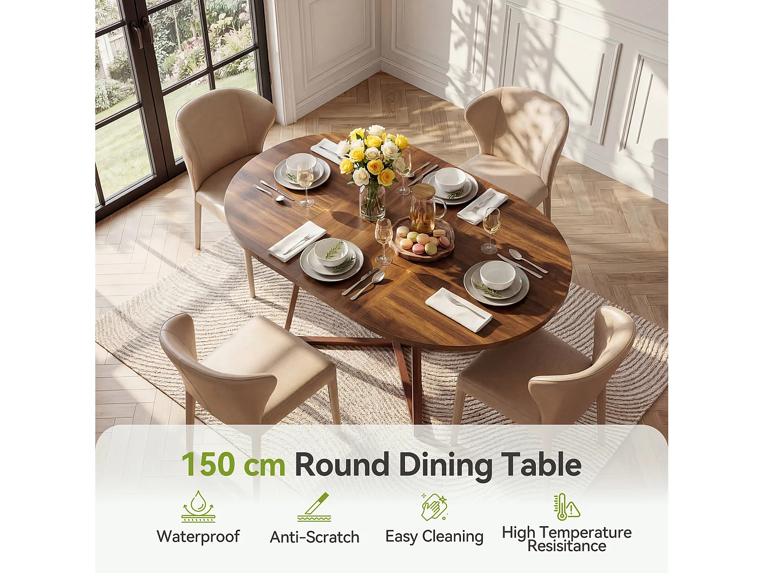 Mesa de Jantar Oval, Mesa de Jantar Moderna para 4-6 Pessoas em Espaço Pequeno (apenas a mesa)