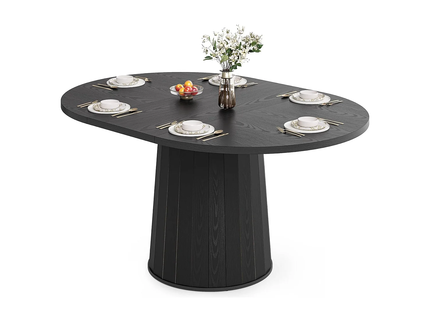 Mesa de jantar para 4-6 pessoas, 140cm, mesas de cozinha oval modernas de fazenda, preto