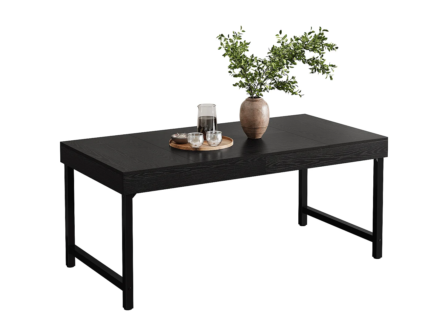 Table de salle à manger de style campagnard pour 4 à 6 personnes, 140 cm, rectangulaire, noire.