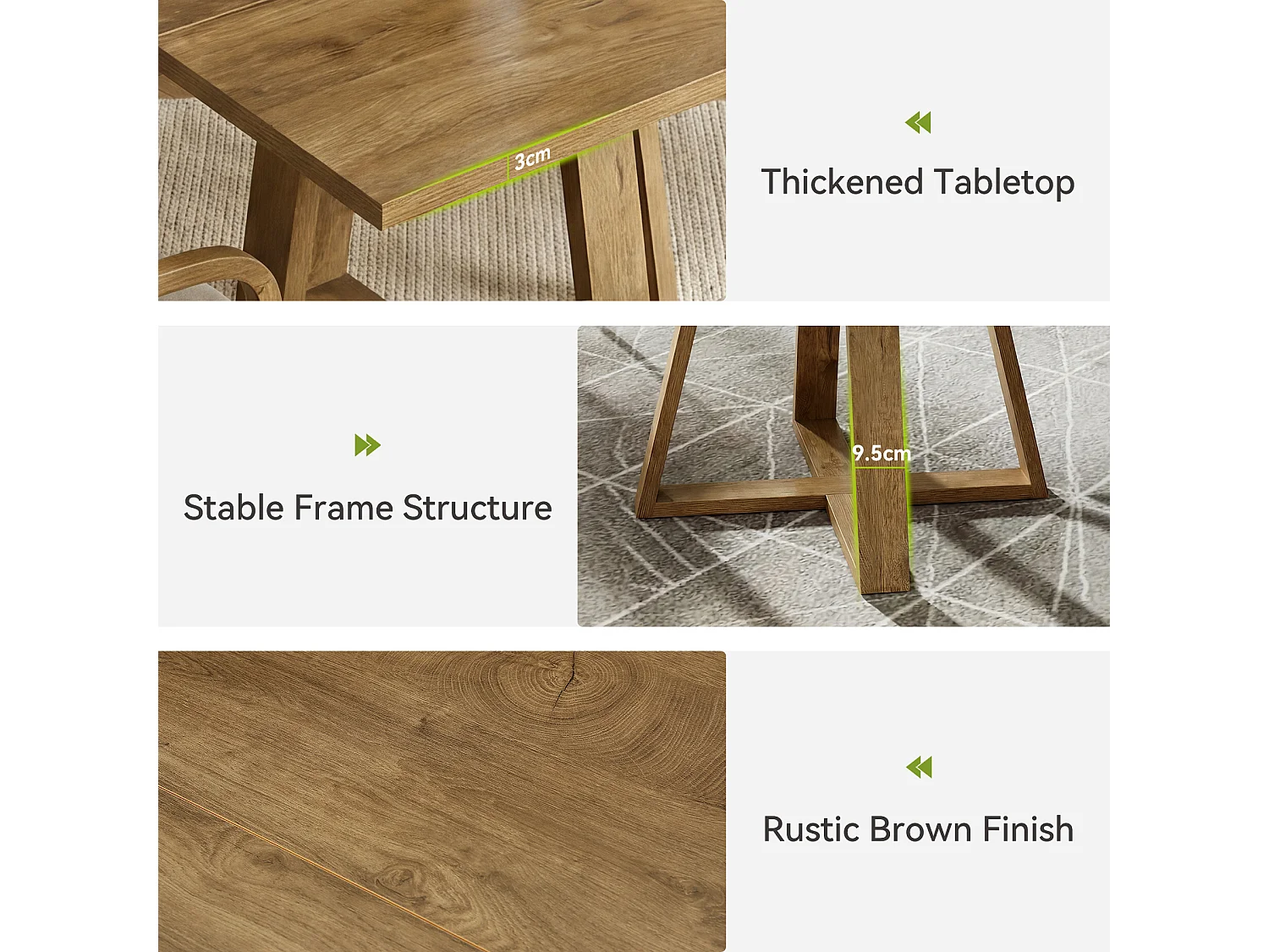 Table de salle à manger carrée pour 2 à 4 personnes, table de cuisine de style campagnard de 80 cm