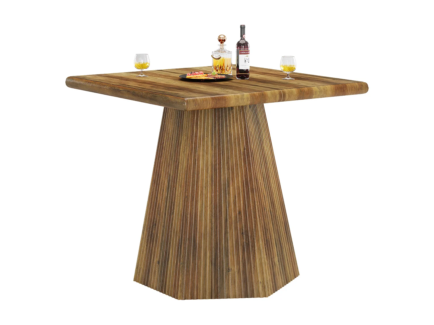 Table de salle à manger carrée pour 4 personnes, 80 cm, avec pied central robuste.